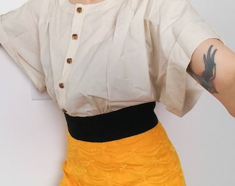 Vintage Inspired Yellow Pencil Dress, Bloused Top, Size 10