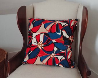 Vintage floral bark cloth throw pillow cover