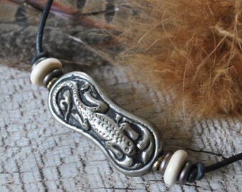 Crocodile Men's Necklace, masculine necklace, animal necklace, Hindu necklace, adjustable leather necklace