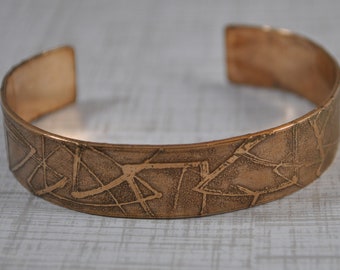 Bronze cuff,  electro-etched bracelet, metal work, boho, unisex