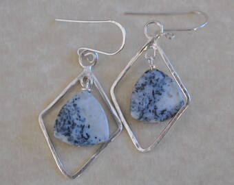 Ice agate and Sterling silver dangling earrings, artisan earrings, gemstone earrings