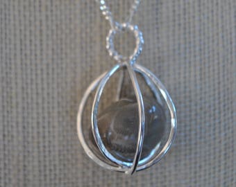 Petoskey stone and sterling silver pendant necklace, Up North, Michigan necklace, metal necklace