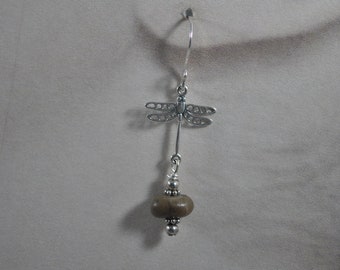 Petoskey stone and dragonfly earrings, Up North Michigan, Lake Michigan, sterling earrings