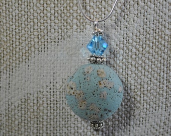 Leland Bluestone and Swarovski crystal Necklace pendant on Sterling Silver chain simple, minimalist