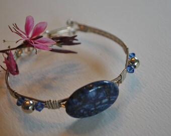 Sterling silver wire wrapped Blue Sodalite Stone Bracelet, stone and crystal bracelet, gemstone jewelry
