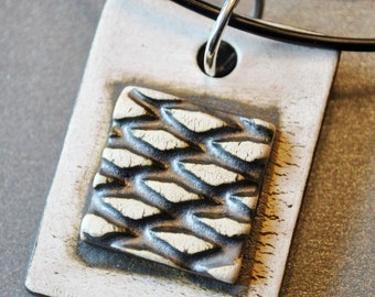 Men's Handcrafted Ceramic Pendant on a black rubber cord necklace chain simple, minimalist