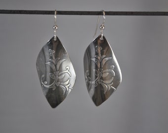 Sterling silver earrings,  electro-etched, handcrafted, floral