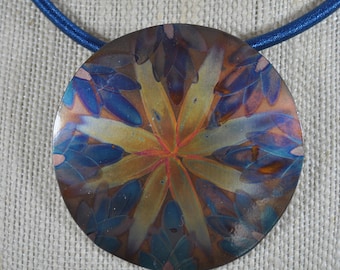 Flame Painted Copper pendant necklace, colorful, OOAK, gift, blue, unique jewelry