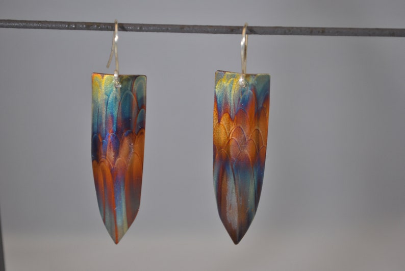 Flame Painted Copper pendant necklace set unique jewelry colorful OOAK gift