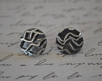 Sterling silver post earrings, textured metal earrings, artisan earrings, round, post