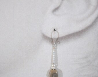 Petoskey stone earrings with twisted sterling connectors and sterling silver beads, Lake Michigan