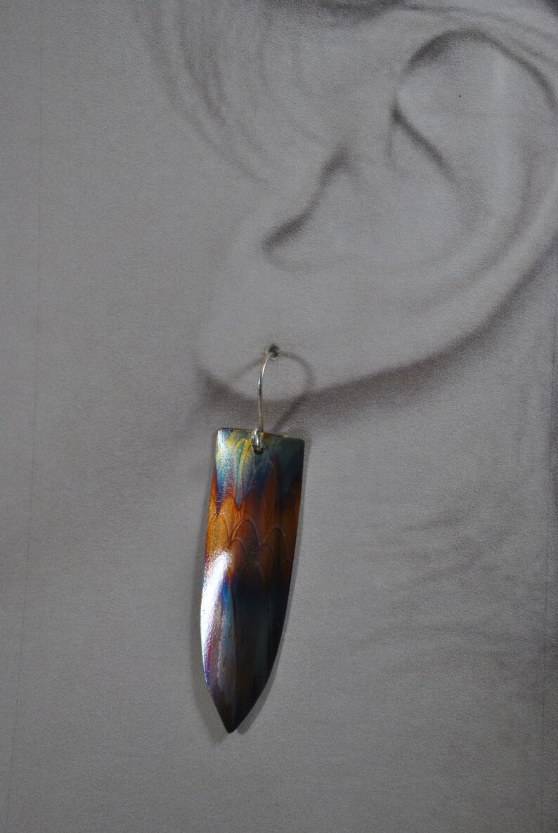 Flame Painted Copper pendant necklace set unique jewelry colorful OOAK gift