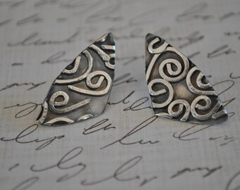 Sterling silver post earrings, textured metal earrings, artisan earrings