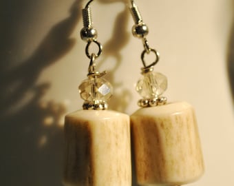 Genuine deer antler earrings with crystals and pearls, hunting earrings, deer hunter