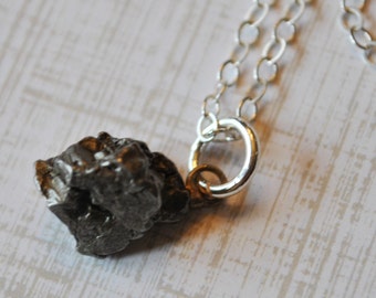 Genuine Meterorite Pendant Necklace on Sterling Silver chain simple, boho, minimalist, geekery