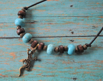 Men's Lizard Necklace, masculine necklace, turquoise necklace, Southwestern necklace