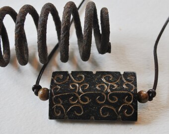 Antiqued Jade Men's Necklace, masculine necklace, rugged carved jade necklace, adjustable