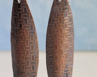 Copper dangling earrings, textured metal earrings, rustic earrings, artisan earrings