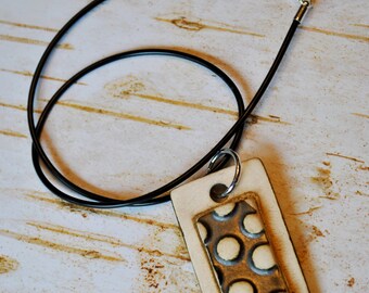 Men's Handcrafted Ceramic Pendant on a black rubber cord necklace chain simple, minimalist