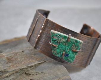 Turquoise stone copper cuff,  rustic copper bracelet, metal work, boho