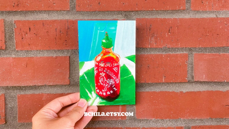 Sriracha Bottle Print Postcard 4" w x 6"h Postcard