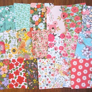 50 Piece Mixed Lot of 50 Paper Pieces Vintage Paper Scrapbook Paper Pack Colorful Flowers Florals