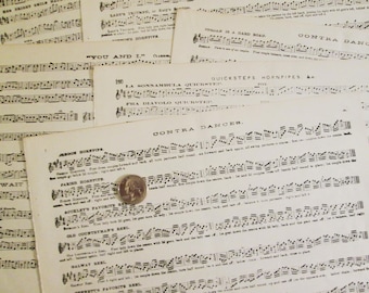 Unique Music Paper Pages with Petite Notes from an Antique Violin Lesson Book Double-Sided Pages