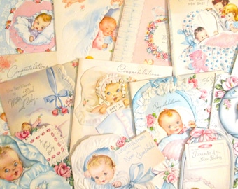 Vintage Baby Congratulation Cards Lot of 15 Sweet Vintage Baby Images Card Making Scrapbooking Paper Crafts Paper Ephemera