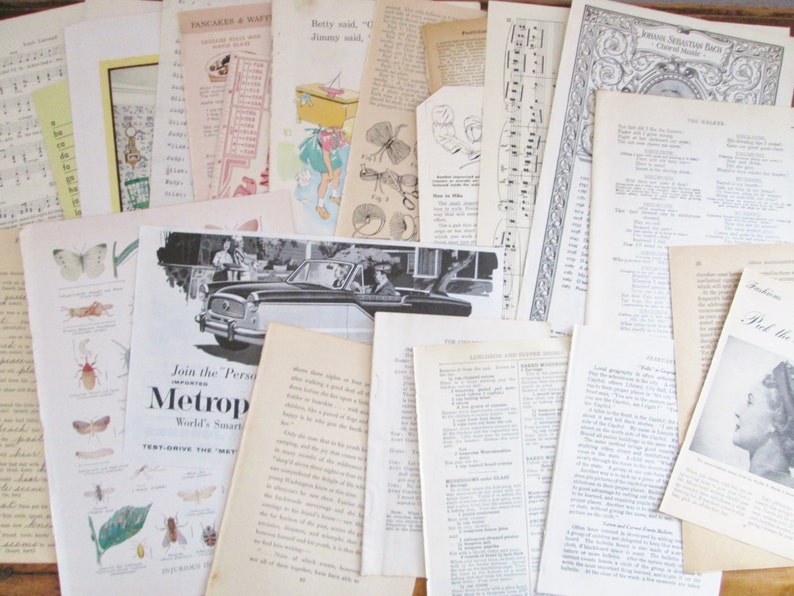 Vintage Paper Ephemera Pack Book Paper 100 Pages Mixed Lot Music Dictionary Fiction Non-Fiction Children Vintage Images and Photos image 4