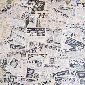 Vintage 1950&#39;s Magazine Advertisements Black & White Ad Clippings Vintage Images Nostalgic Paper Ephemera Pack