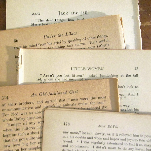 Antique 1886-1921 Louisa May Alcott 30 Book Pages Assorted Titles Unique Paper Ephemera