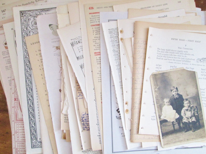 Vintage Paper Ephemera Pack Book Paper 100 Pages Mixed Lot Etsy