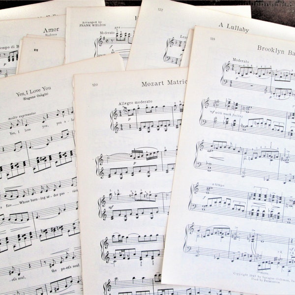 Vintage Antique Music Paper 20 Double Sided 9x12 Pages Instrumentral Collage Journaling Scrapbooking Wedding Decor Paper Flowers