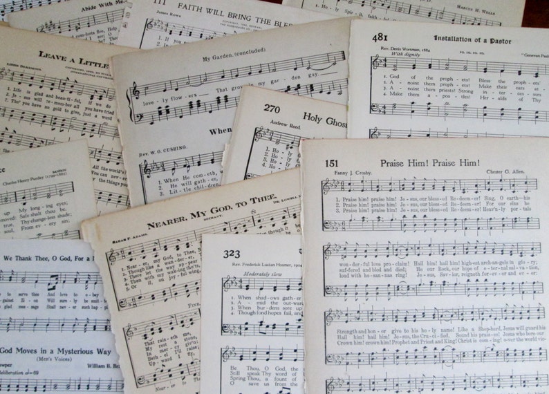 Vintage Hymnal Music Paper Book Paper 20 Pages 1908-1947 Paper Crafts Journaling Collage Scrapbooking Vintage Book Paper Ephemera image 2