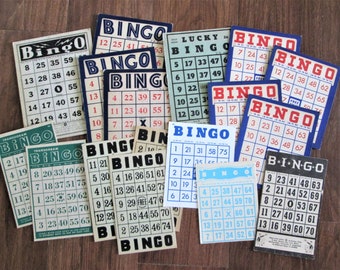 Vintage Antique Bingo Cards Mixed Lot of 16 Cards Book Board Cardboard Paper Mixed Media Altered Art Collectible Ephemera
