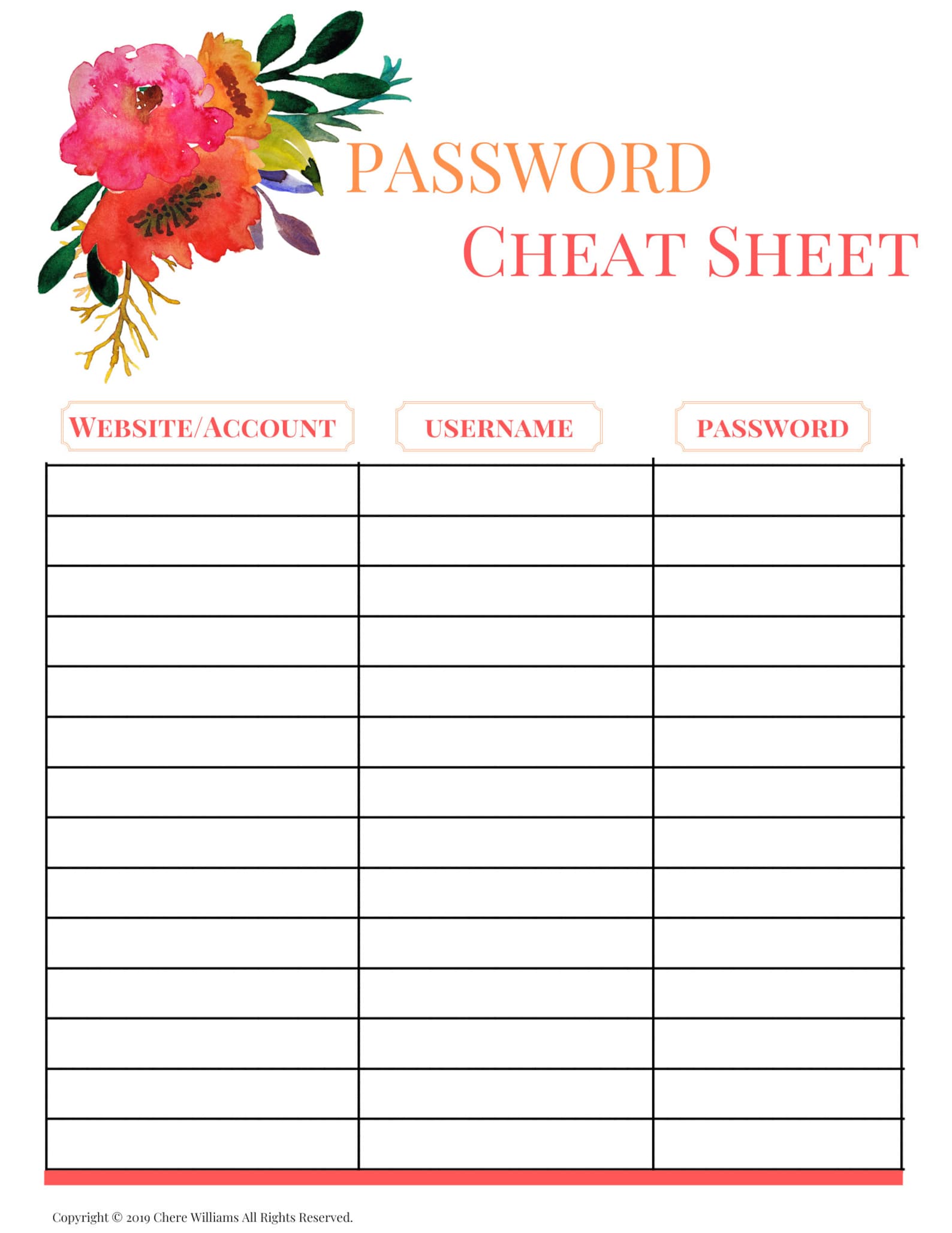 Password Cheat Sheet Printable - Etsy