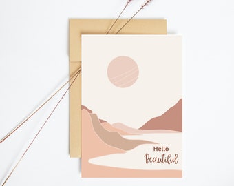 Printable Hello Beautiful Minimalist Art Greeting Card