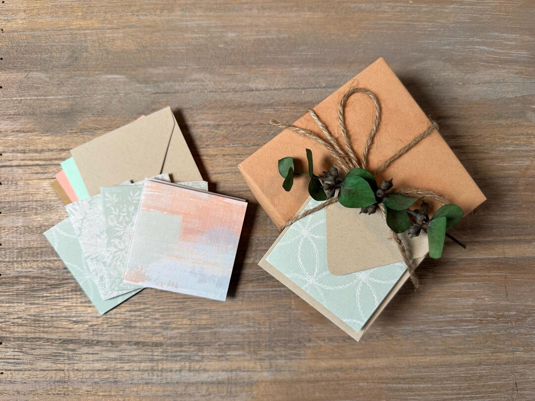 Coral and Mint Floral Abstract Mini Cards Set of 8 - Etsy
