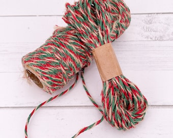 NEW Christmas Twisted Rough Jute and Bakers Twine Rope in Natural Red and Green