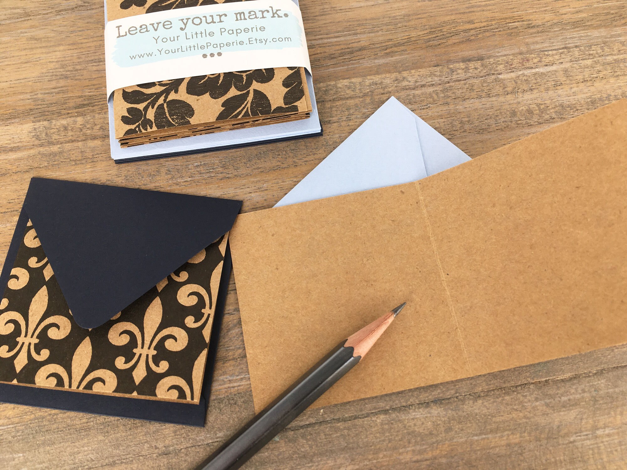 Floral and Fleur De Lis Kraft Mini Cards Set of 8 - Etsy