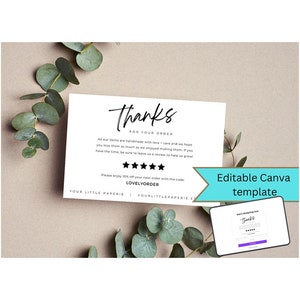 Cartões de agradecimento editáveis para inserções de pacotes para pequenas empresas via Canva