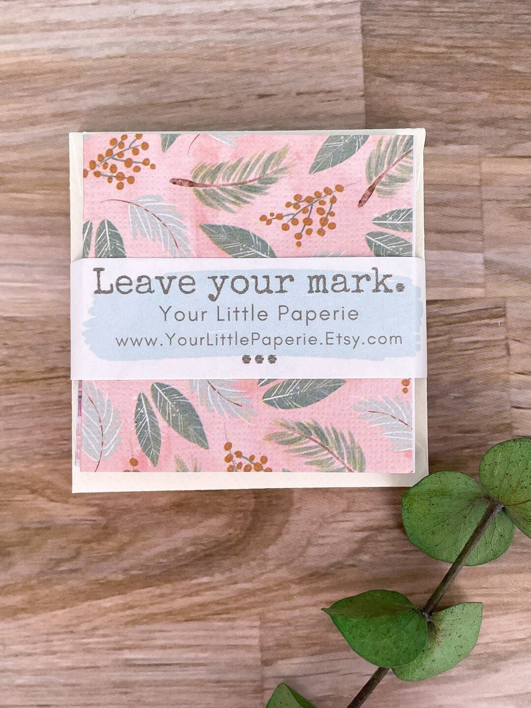 Pink and Mint Leafy Mini Cards Set of 8 - Etsy Australia