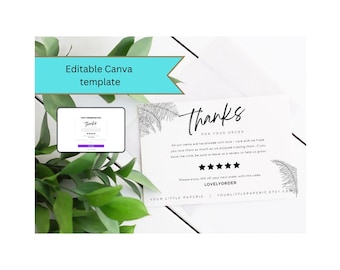 Editable Fern Thanks Cards for Small Business Package Inserts Via Canva