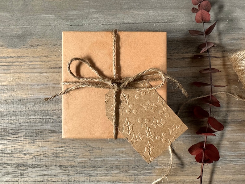 Embossed Holiday Gift Tags - 25 Paper Tags Holly