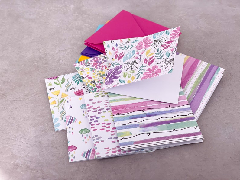 Bright Raindrops and Flora Mix Mini Cards Set of 8 - Etsy