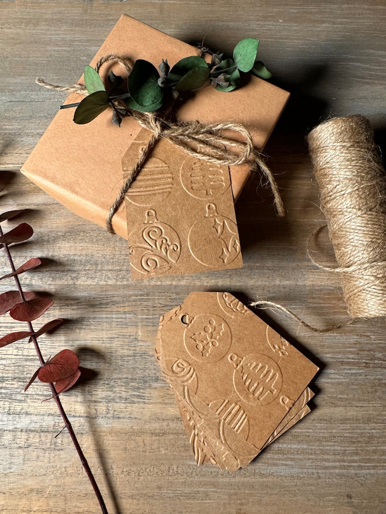 Embossed Holiday Gift Tags - 25 Paper Tags Tree Ornaments