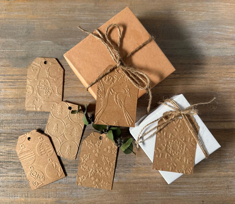 Embossed Holiday Gift Tags - 25 Paper Tags image 1