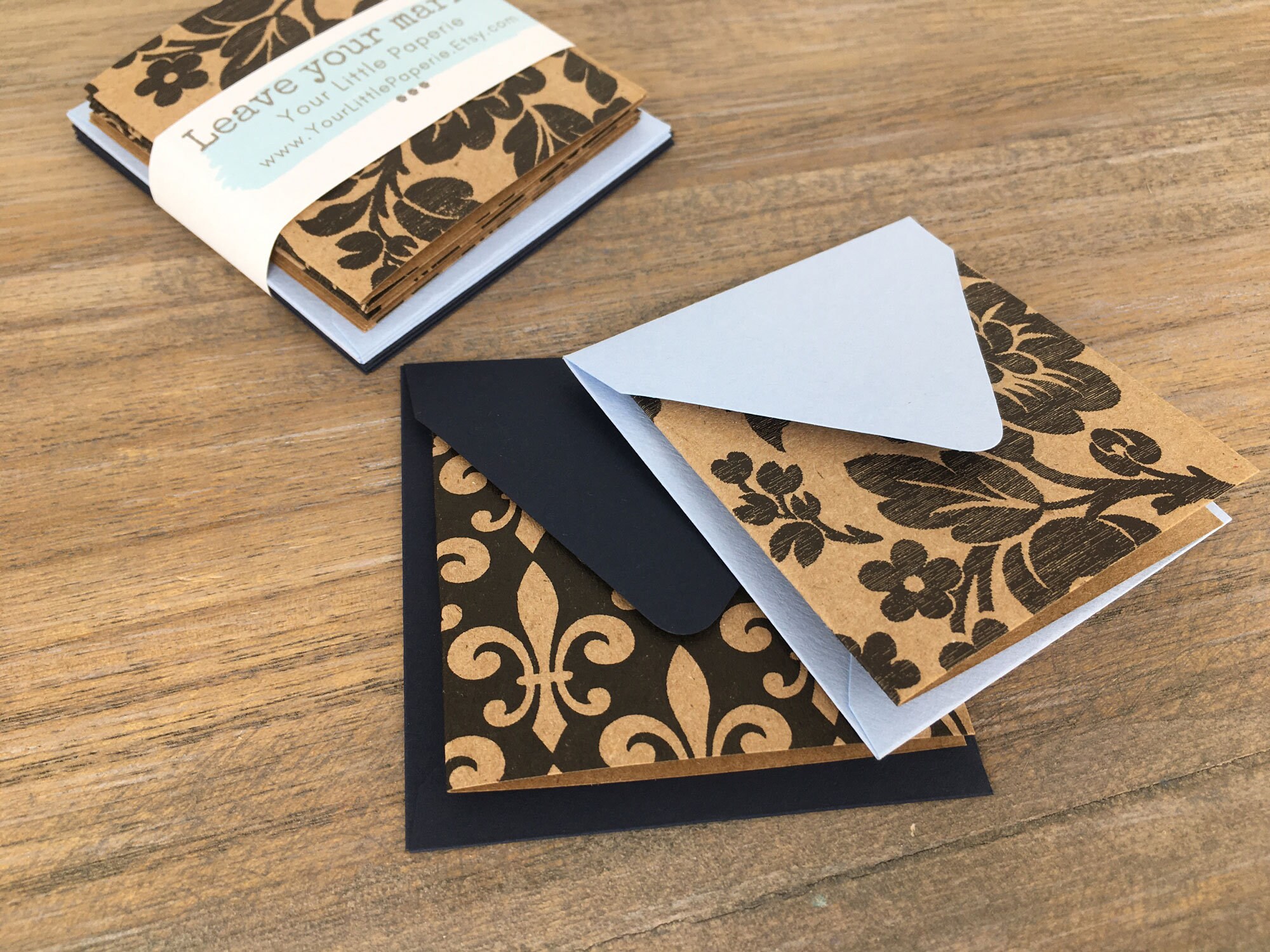 Floral and Fleur De Lis Kraft Mini Cards Set of 8 - Etsy