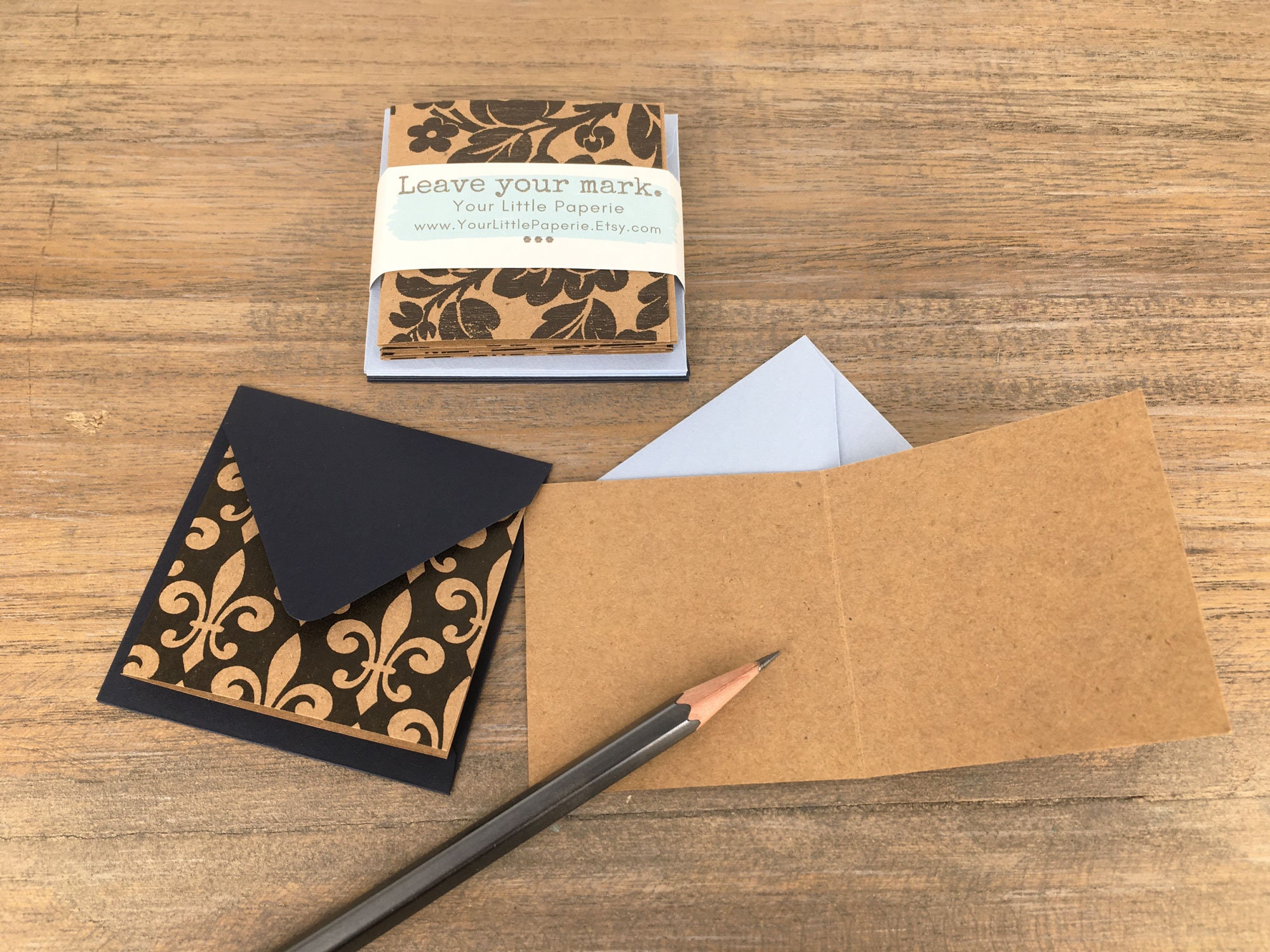 Floral and Fleur De Lis Kraft Mini Cards Set of 8 - Etsy