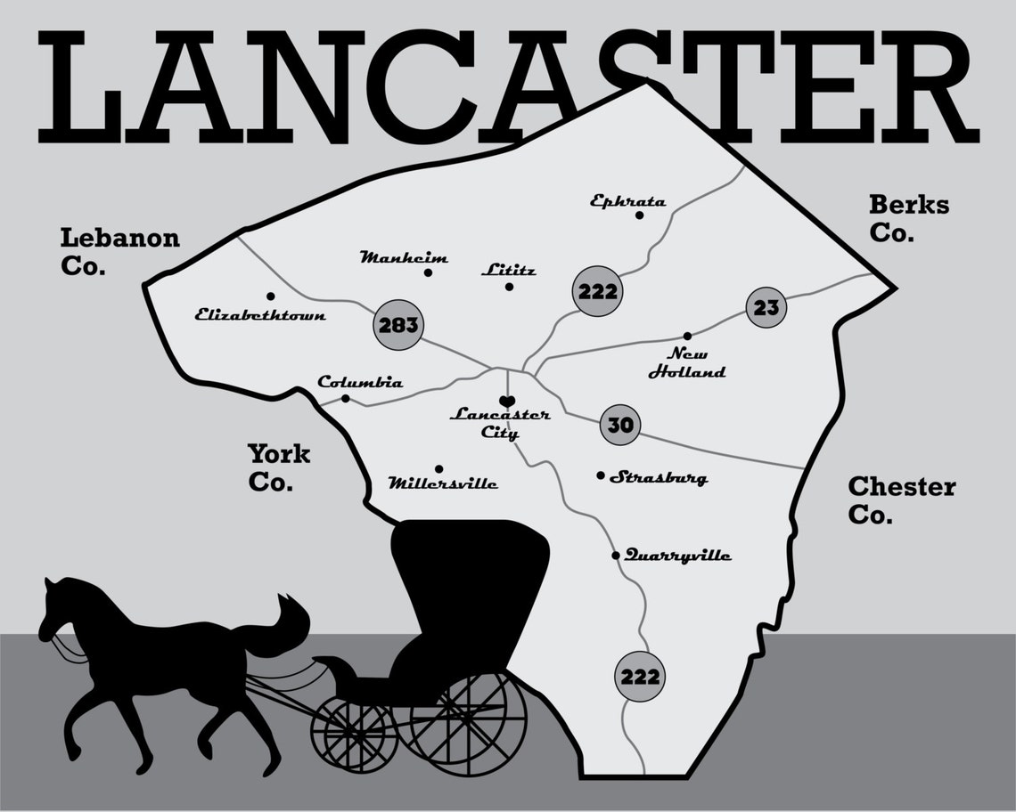 Lancaster County Map Print (Download Now) Etsy